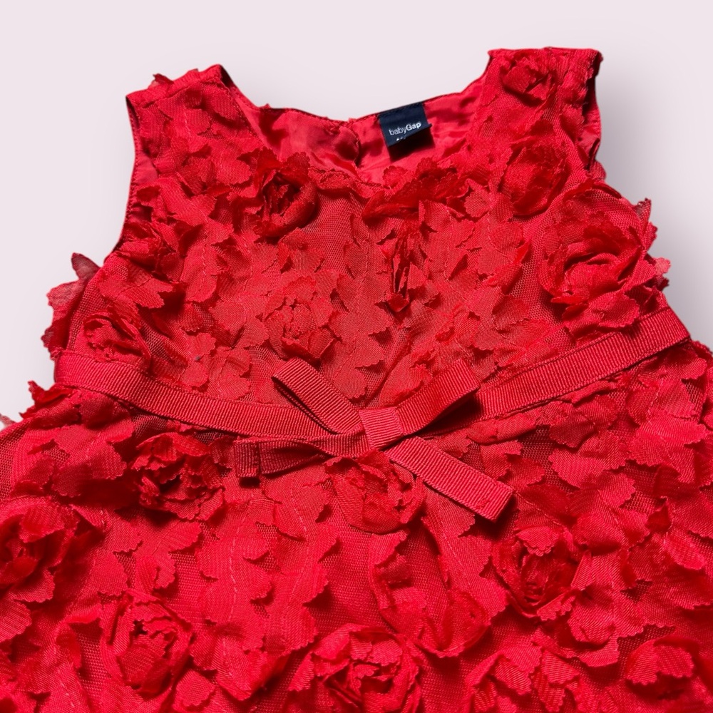 Toddler Girl Baby Gap Red Rosette Tank Dress Holiday Formal Size 12-18 Months - Picture 4 of 13